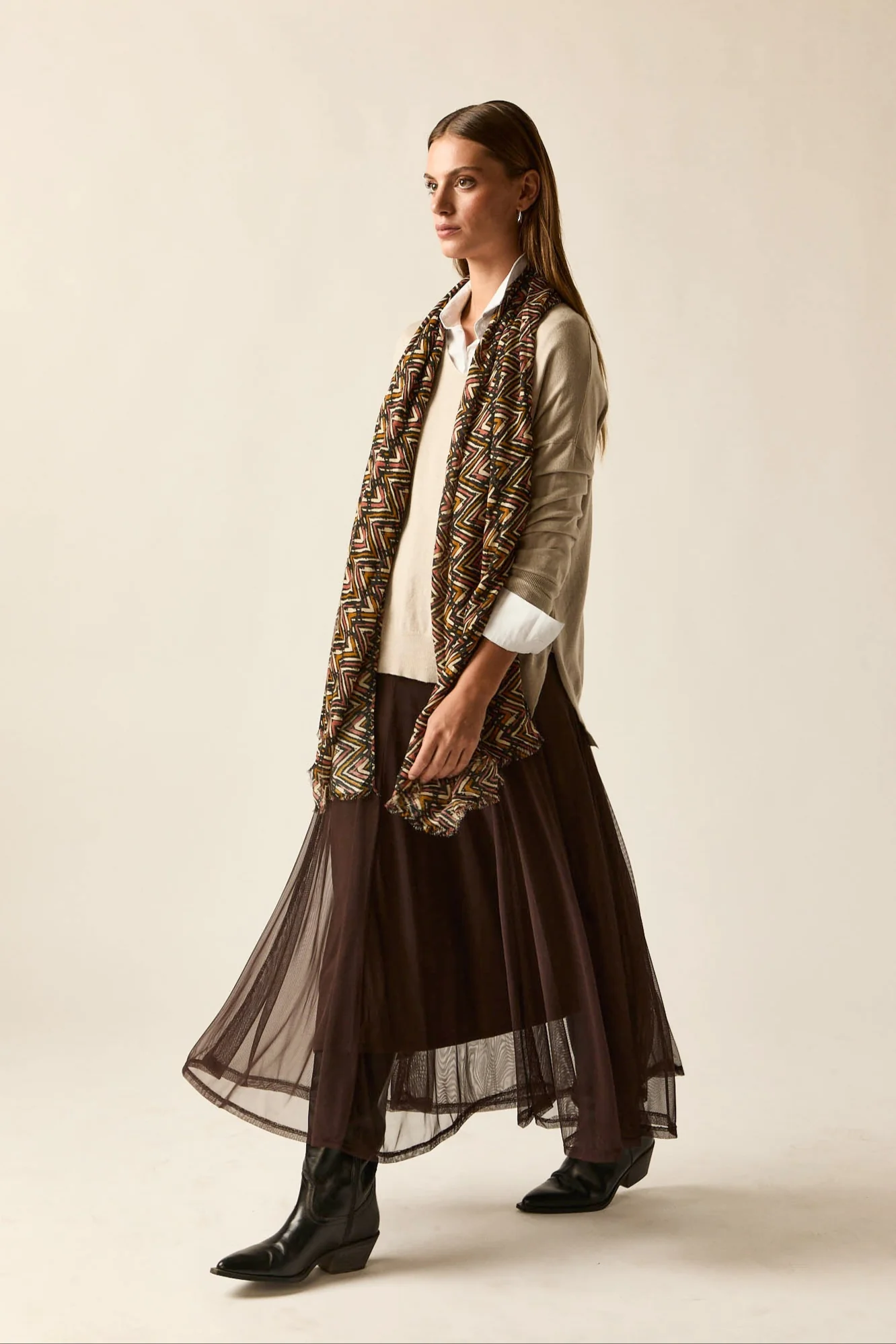 Falda midi tul marrón - Imagen 3