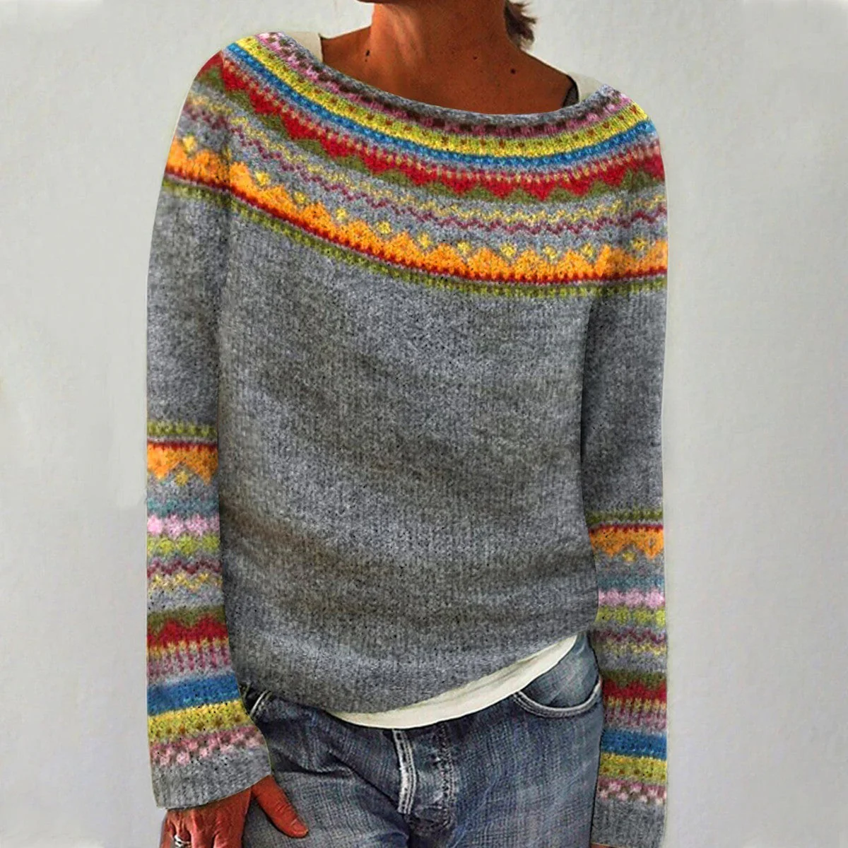 Jersey De Punto Vintage Para Mujer | Cuello Redondo