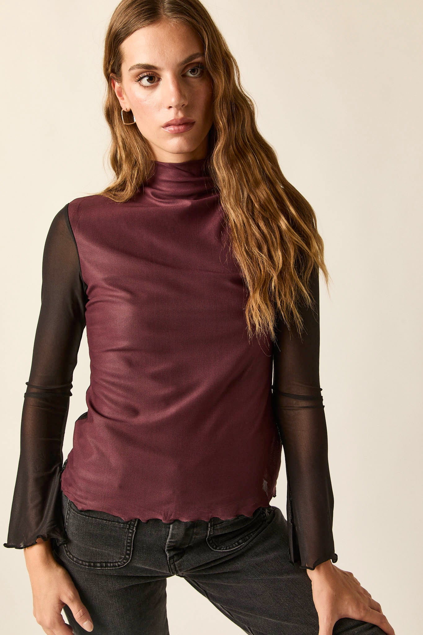 Top tul bicolor berenjena - Imagen 3