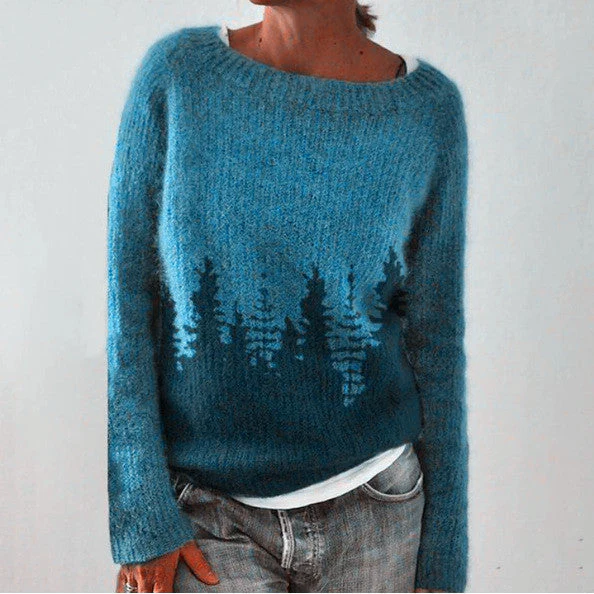 Jersey Cálido Vintage Estampado Para Mujer | Mangas Largas
