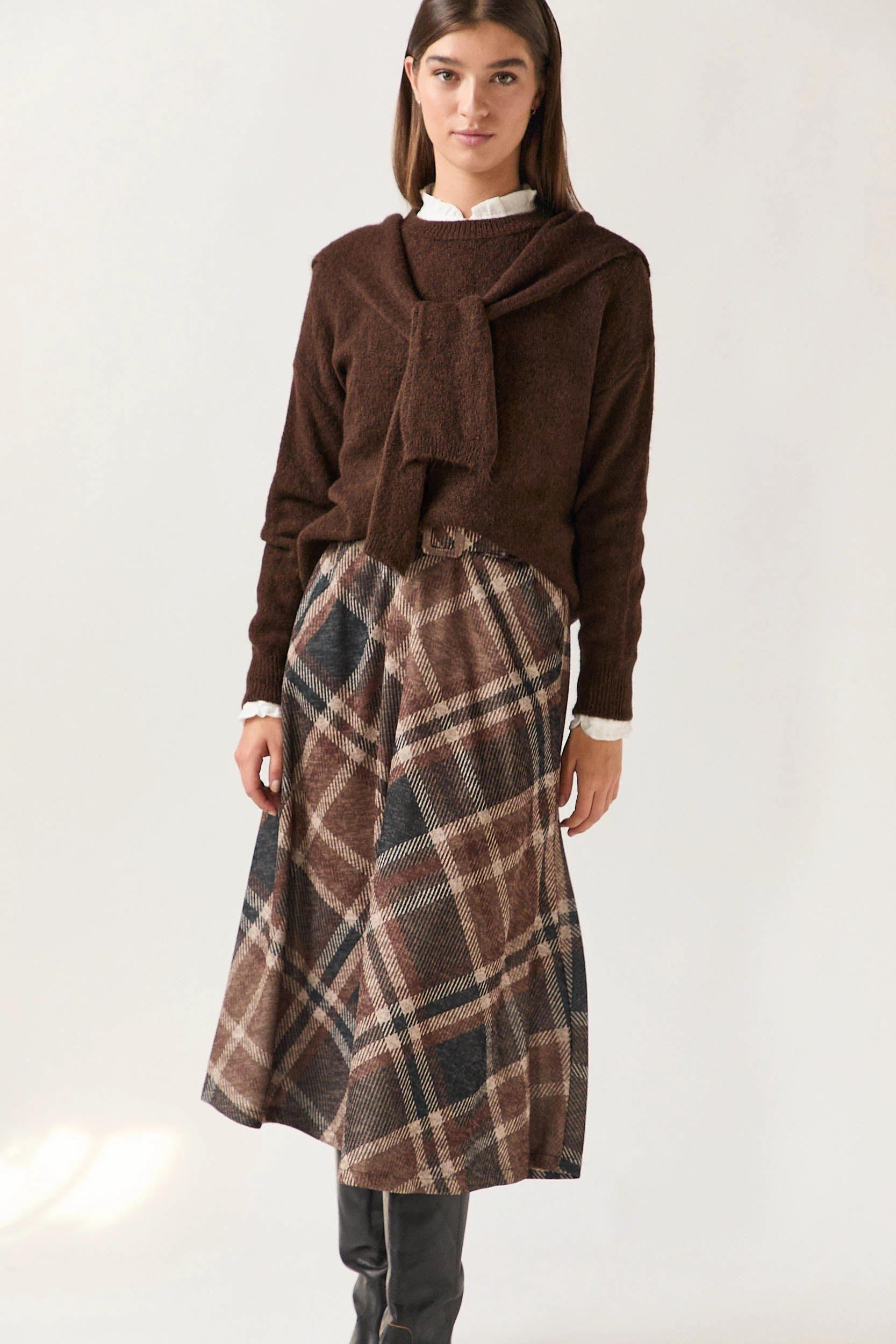 Falda midi cuadros gris - Imagen 5