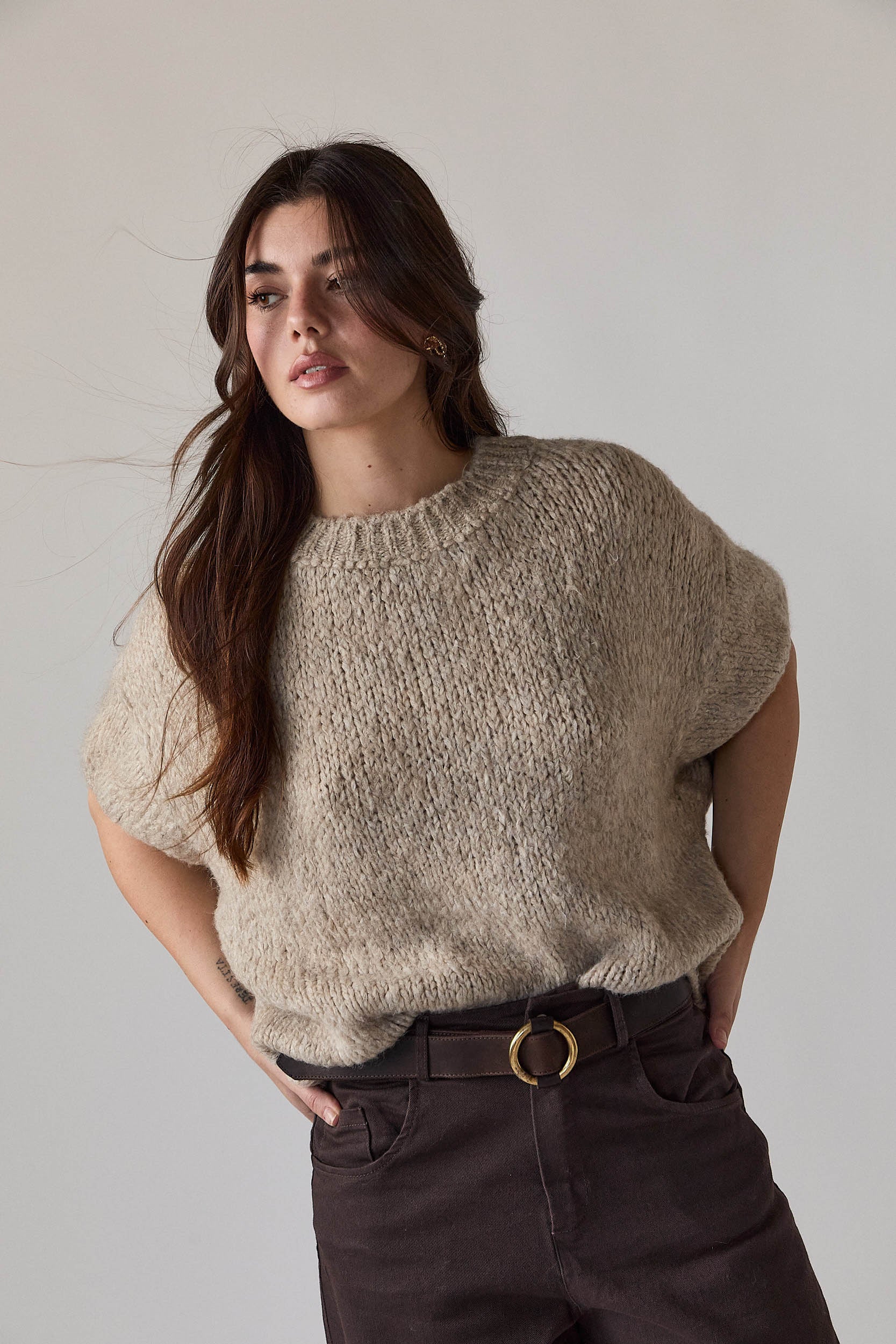 Jersey grueso manga corta beige