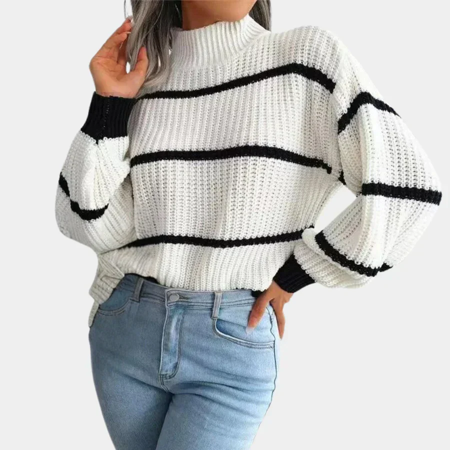 Jersey De Punto De Cuello Alto Para Mujer | Mangas Acanaladas - Imagen 3