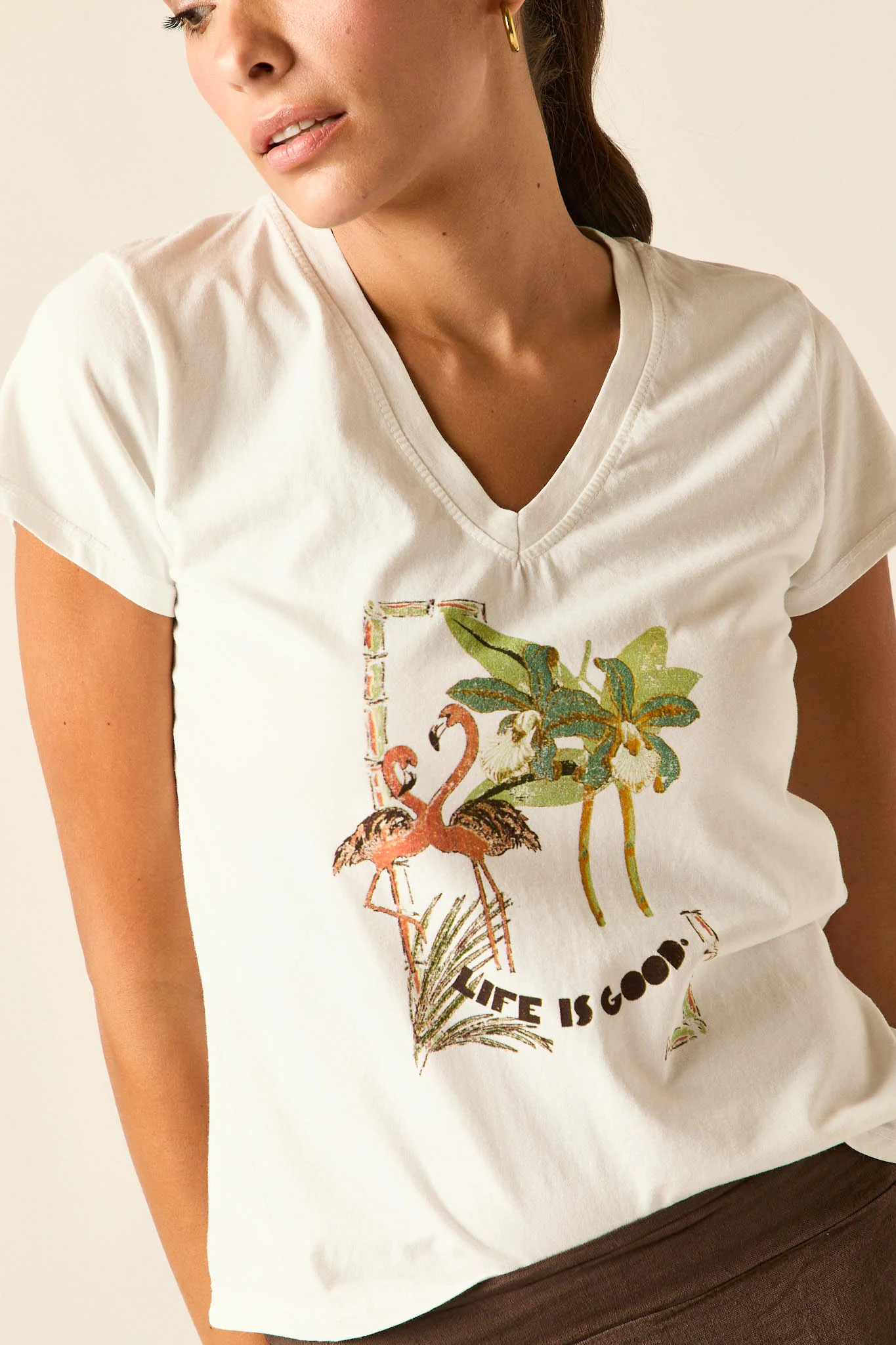 Camiseta manga corta flamencos blanco - Imagen 2