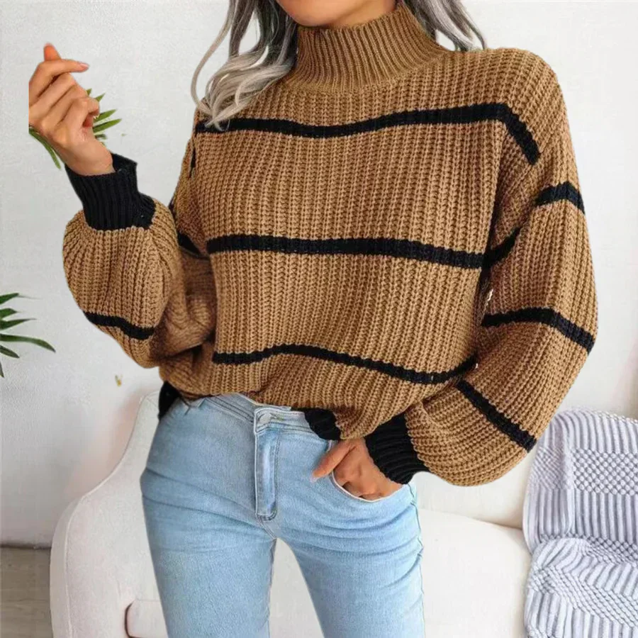 Jersey De Punto De Cuello Alto Para Mujer | Mangas Acanaladas - Imagen 2