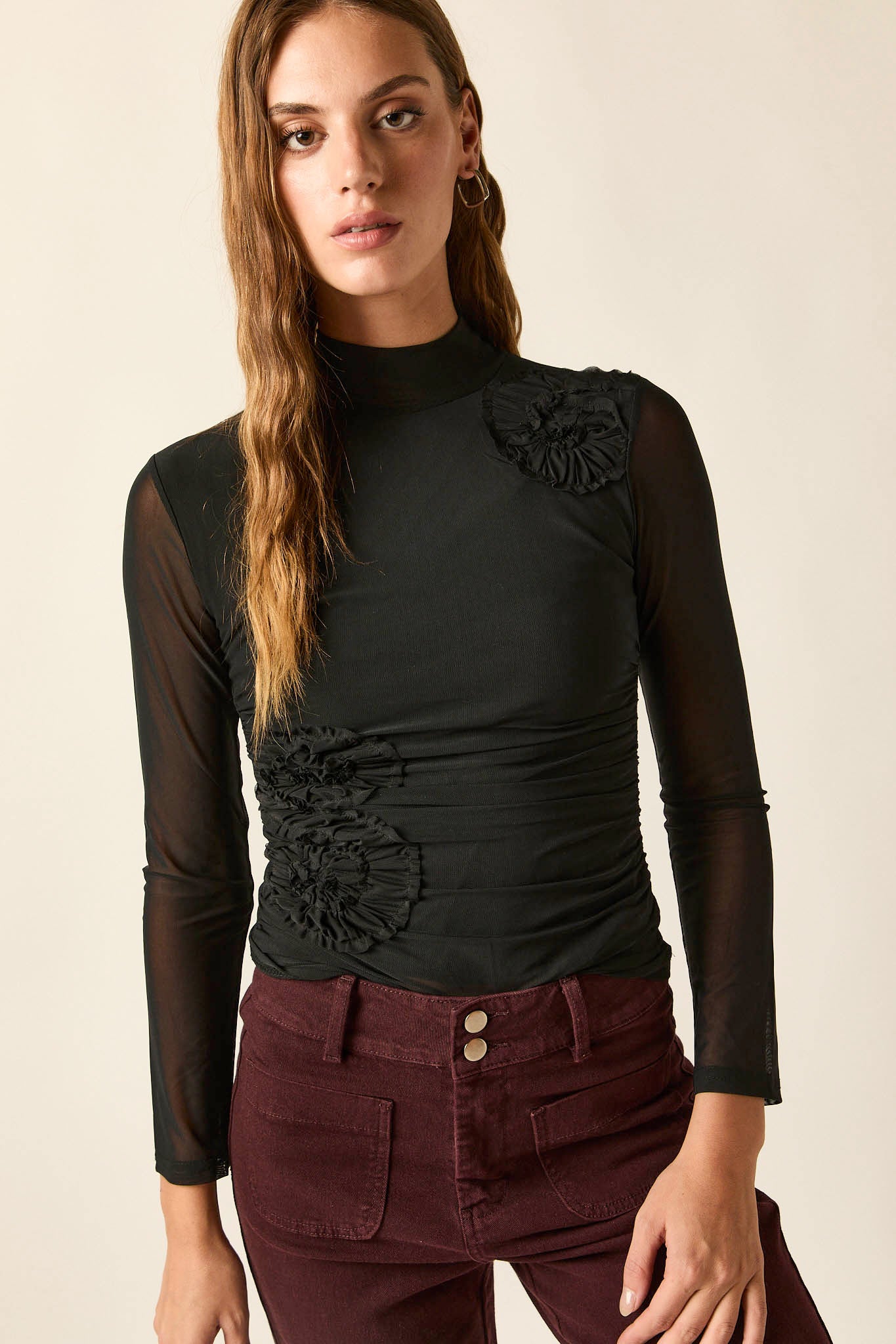 Top tul flores negro - Imagen 3