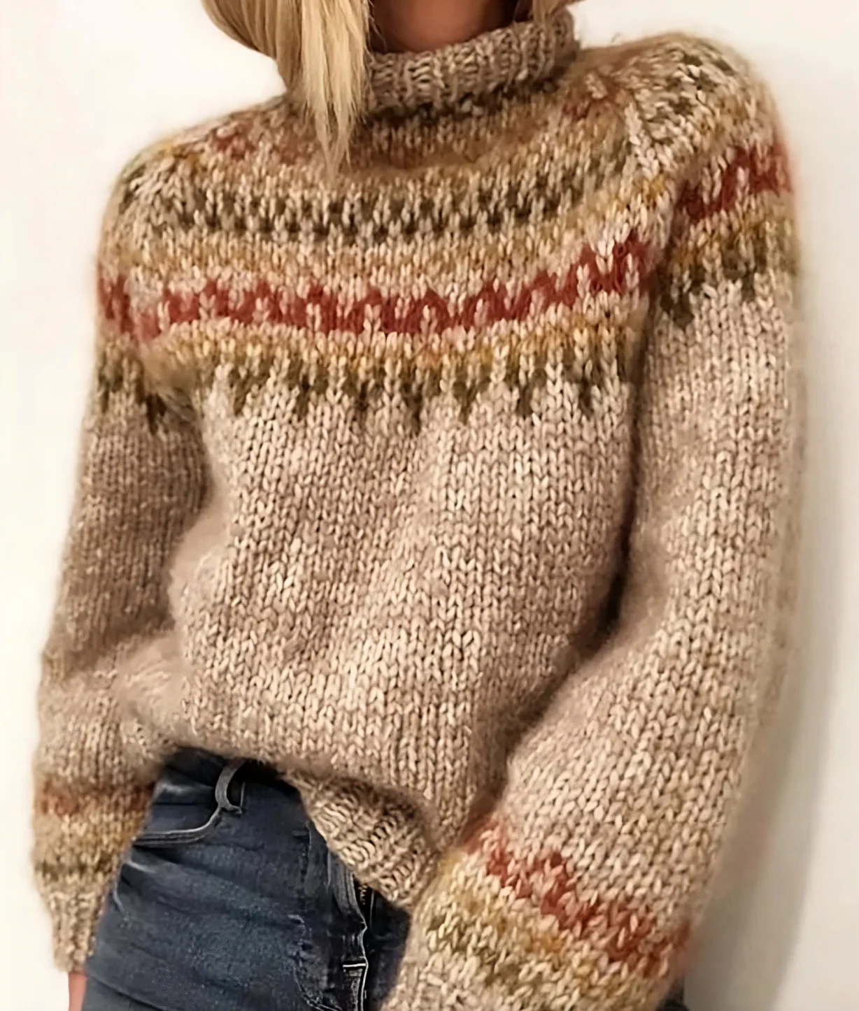 Jersey De Punto Con Cuello Redondo Para Mujer | Dobladillo Acanalado