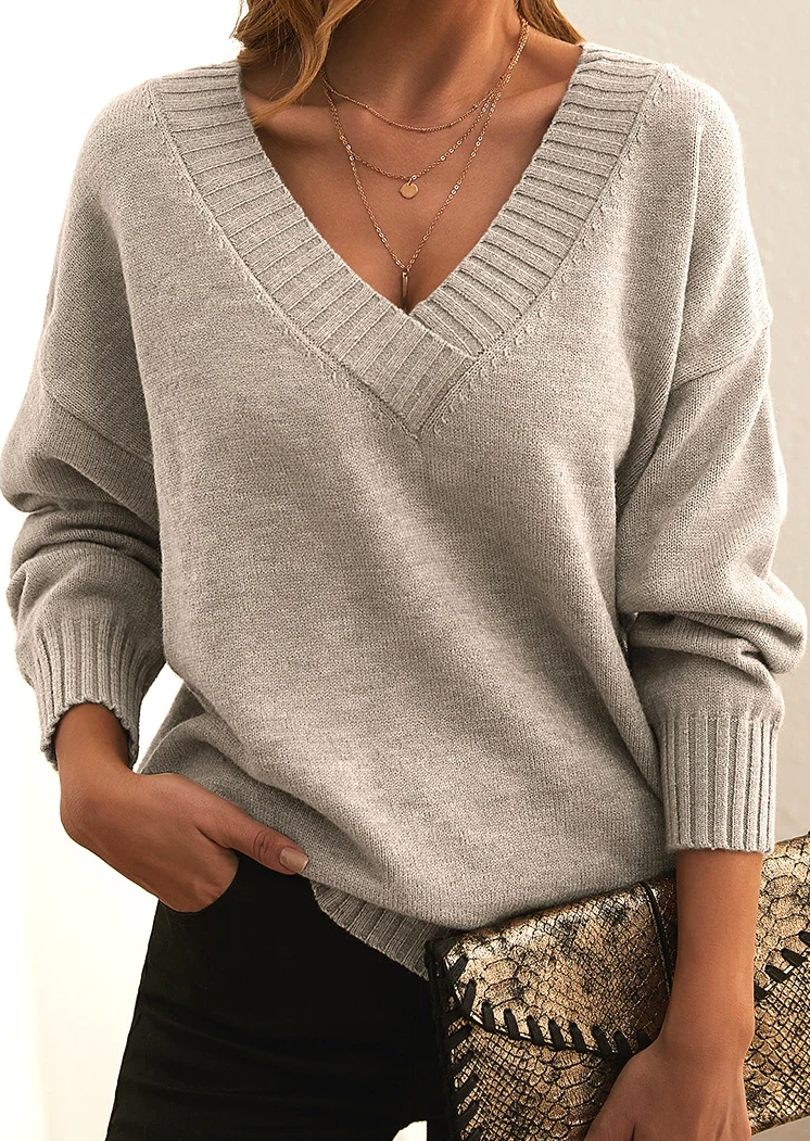 Jersey De Manga Larga Con Cuello En V Para Mujer | Dobladillo Acanalado - Imagen 6