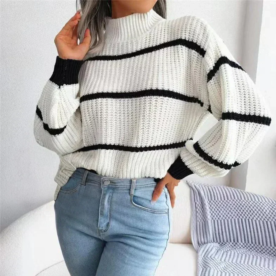 Jersey De Punto De Cuello Alto Para Mujer | Mangas Acanaladas - Imagen 5