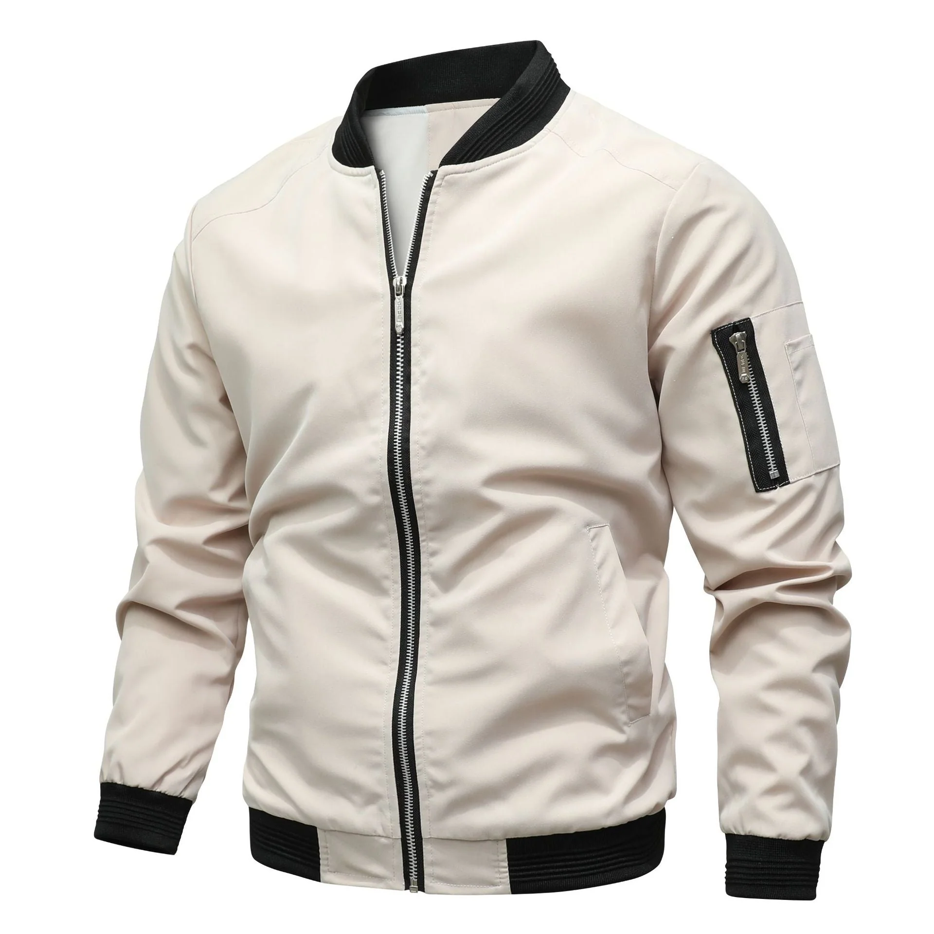 Chaqueta Bomber Con Cremallera Para Hombre | Cuello Alto