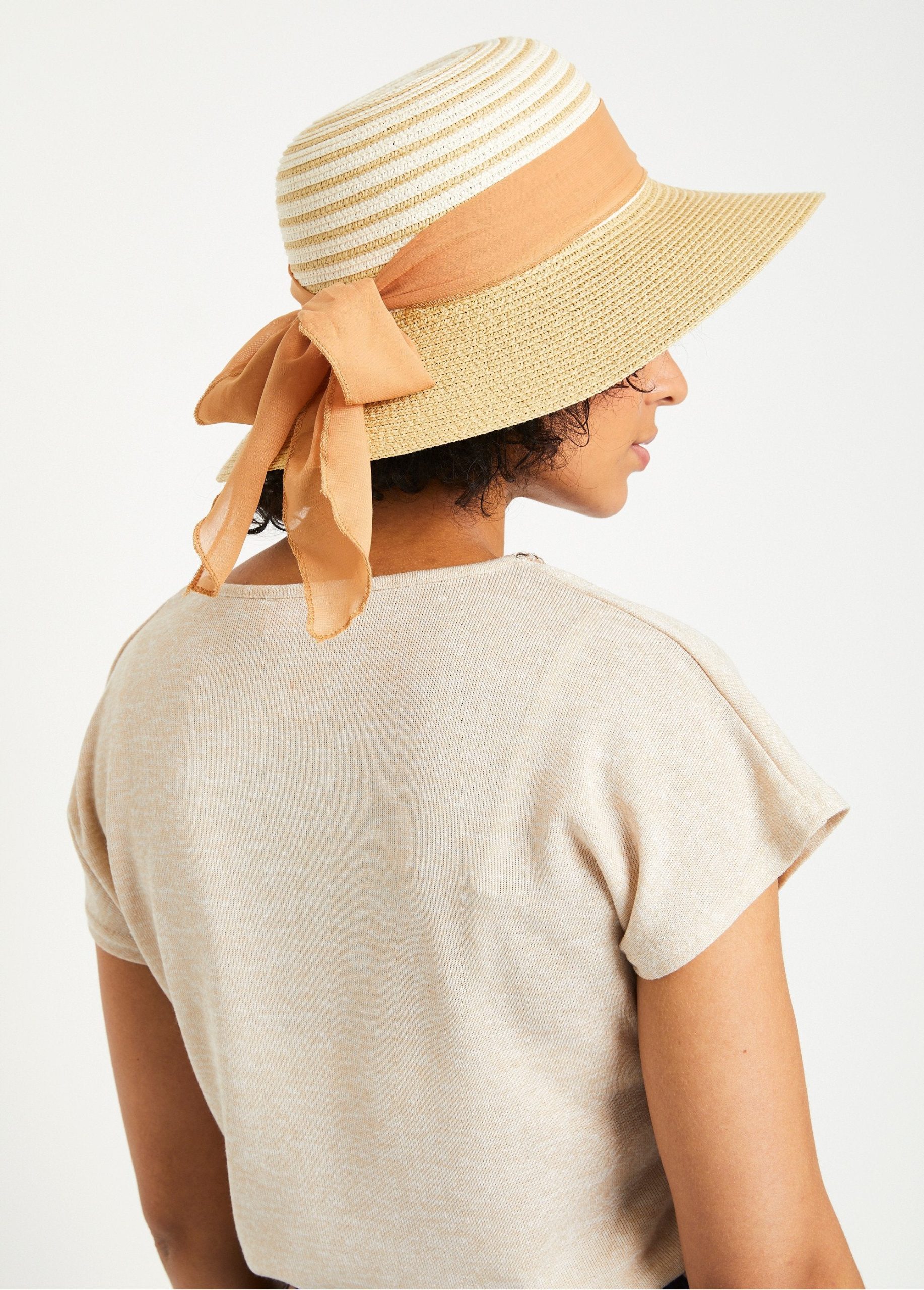 Sombrero de paja a rayas con lazo y cinta - Imagen 2