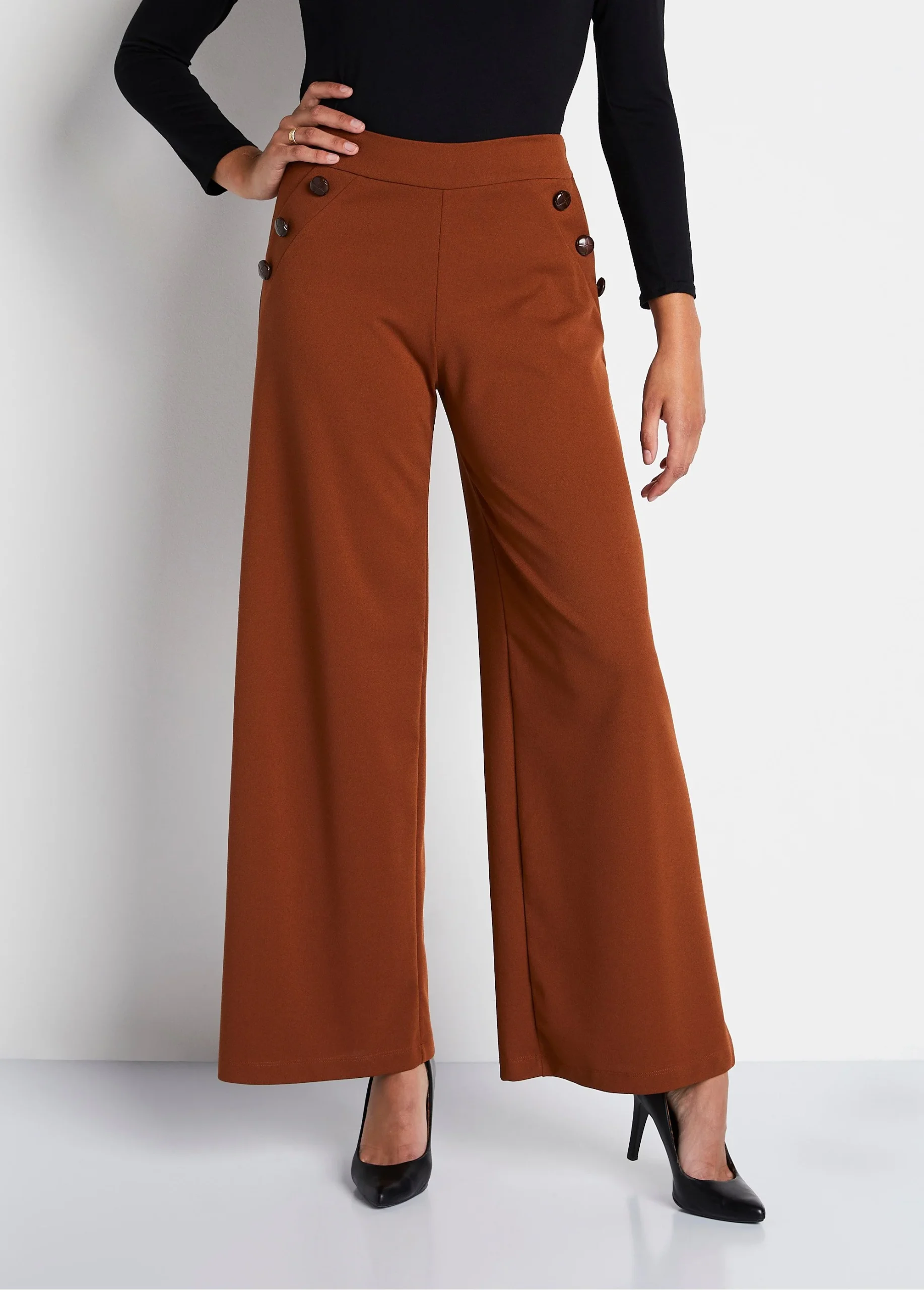 Pantalón ancho liso con cintura elástica en la espalda