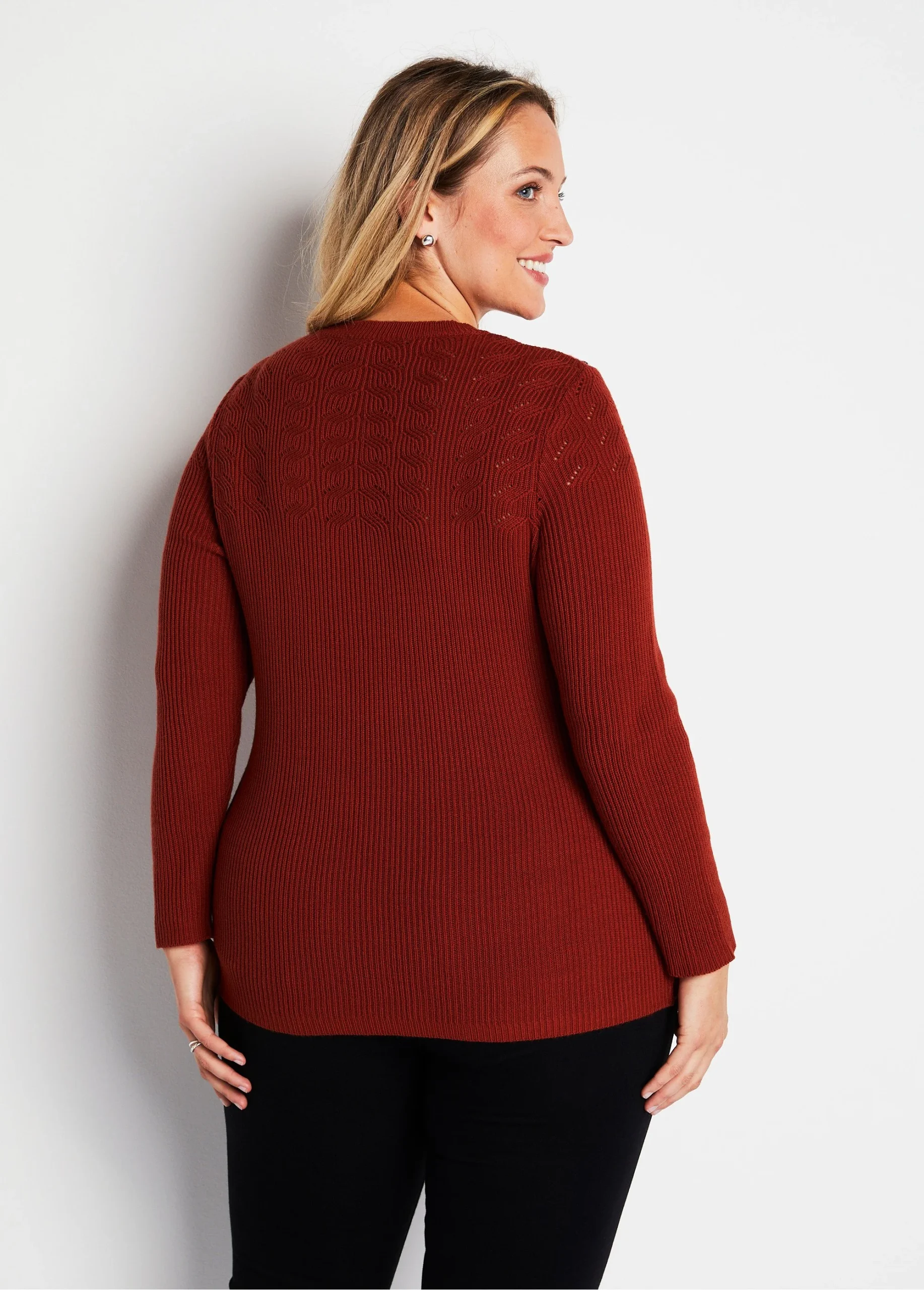 Jersey de punto canalé calado con cuello redondo - Imagen 8