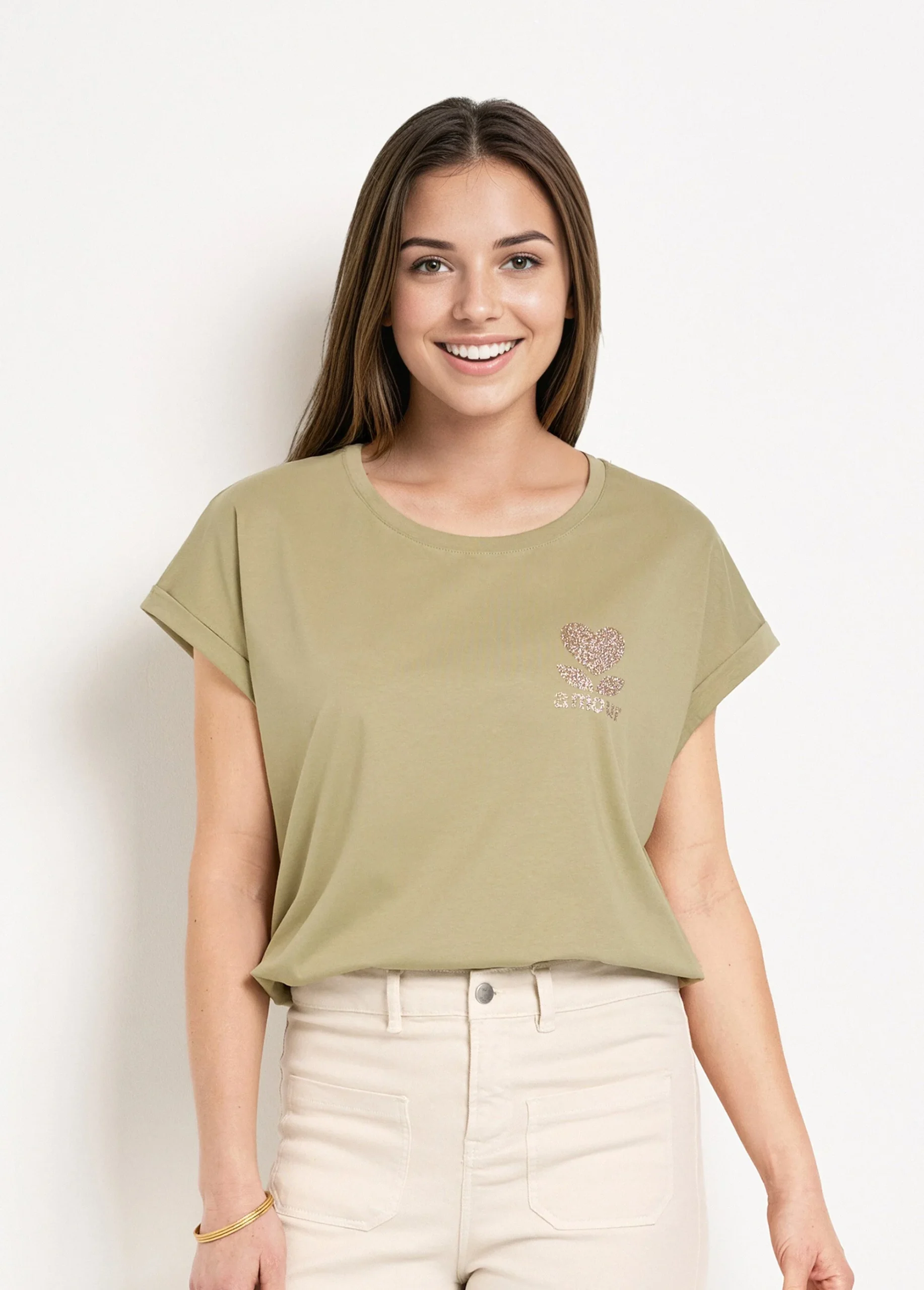 Camiseta de manga corta con mensaje brillante