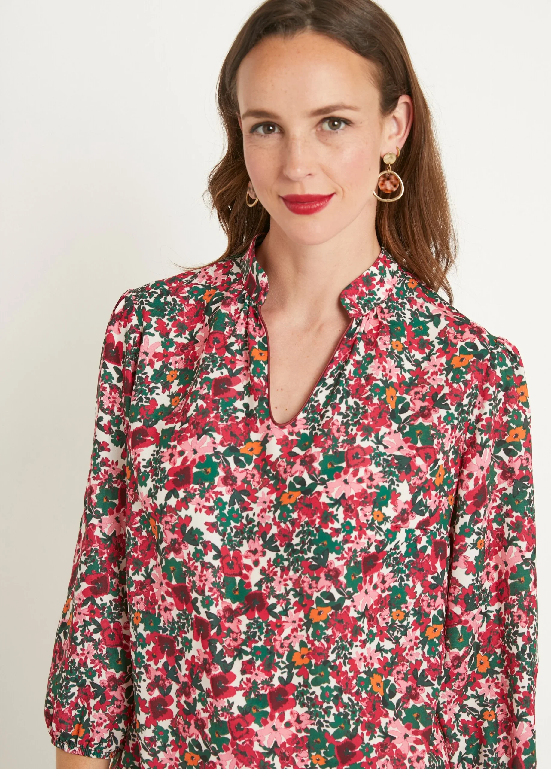 Túnica larga recta floral con cuello en V - Imagen 3