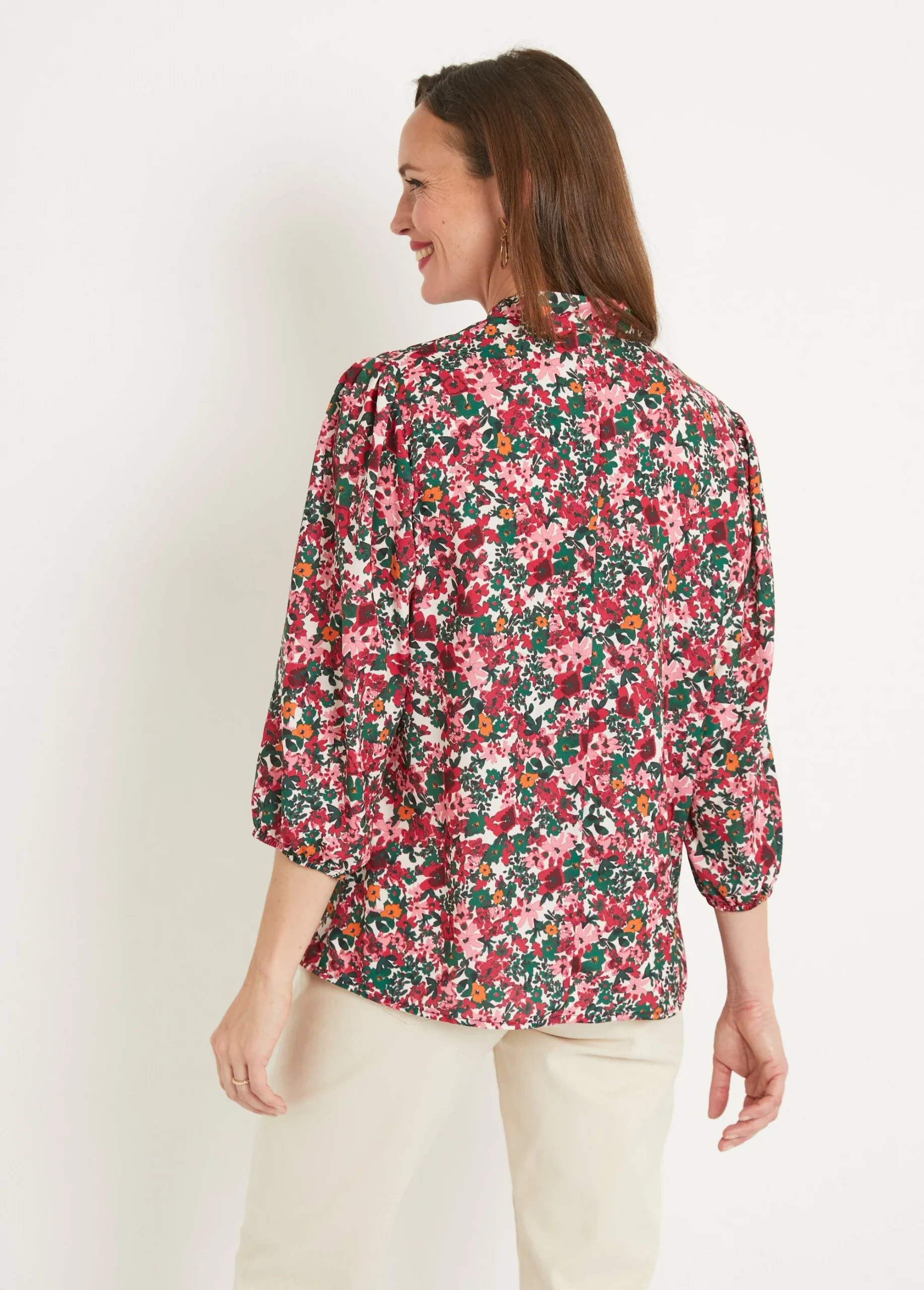Túnica larga recta floral con cuello en V - Imagen 2